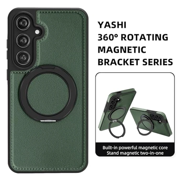 Phone Case for Samsung Galaxy S25 FE 5G Cover 360 Rotatable Magnetic Ring Stand Kickstand Screen Protector Compatible with MagSafe PU Leather Shockproof Loop for S 25 EF S25FE 25FE Women Men Green by Asuwish - Image 4