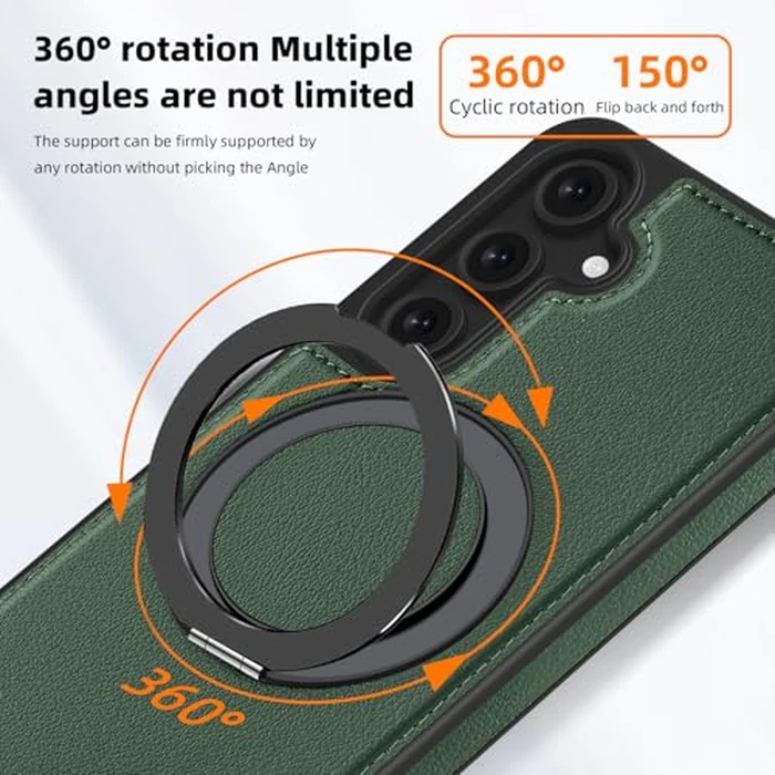 Phone Case for Samsung Galaxy S25 FE 5G Cover 360 Rotatable Magnetic Ring Stand Kickstand Screen Protector Compatible with MagSafe PU Leather Shockproof Loop for S 25 EF S25FE 25FE Women Men Green by Asuwish - Image 5