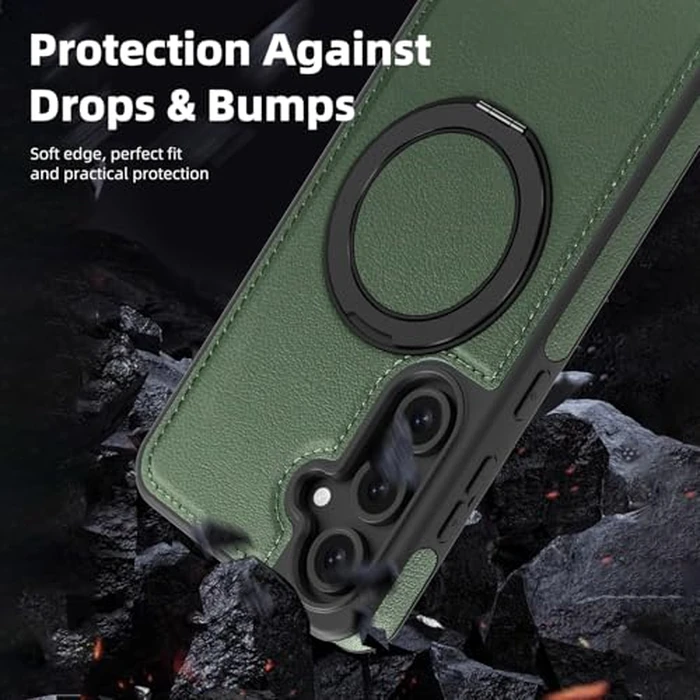 Phone Case for Samsung Galaxy S25 FE 5G Cover 360 Rotatable Magnetic Ring Stand Kickstand Screen Protector Compatible with MagSafe PU Leather Shockproof Loop for S 25 EF S25FE 25FE Women Men Green by Asuwish - Image 6