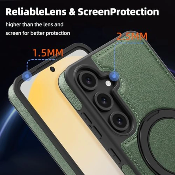Phone Case for Samsung Galaxy S25 FE 5G Cover 360 Rotatable Magnetic Ring Stand Kickstand Screen Protector Compatible with MagSafe PU Leather Shockproof Loop for S 25 EF S25FE 25FE Women Men Green by Asuwish - Image 8