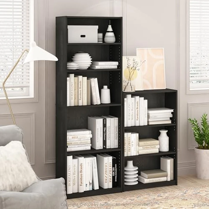 Furinno Jaya Book Shelf, 5-Tier Bookshelf, Bookcase with Adjustable Shelves, 9.5 x 24.5 x 71.2, for Organization and Storage, for Living Room, Bedroom, Home Office, Blackwood by Furinno - Image 3