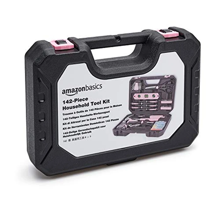 Amazon Basics 142-Piece Household Tool Kit for Home Repair, Hand Tools with Storage Case, 13.39 x 9.25 x 2.95 inch, Pink by Amazon Basics - Image 4