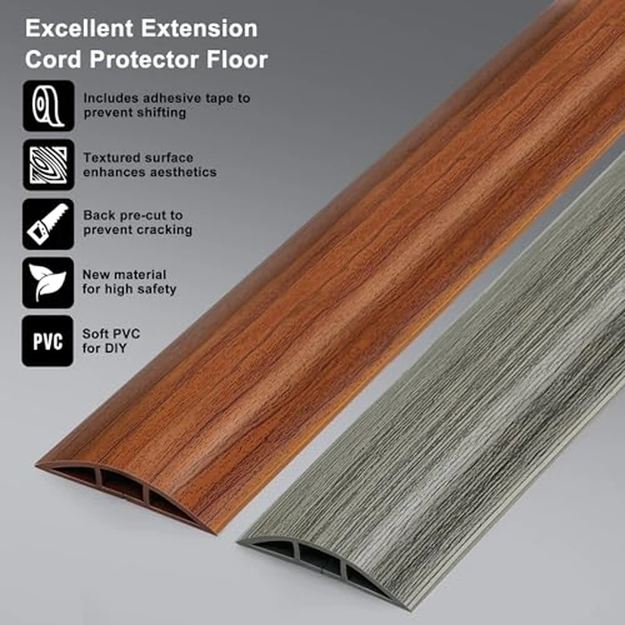 Floor Cord Cover 6FT, Soft PVC Cord Protector Floor, Wood Grey Wire Hider, Hide Extension Wire Covers for Cords, Organizer Wires Cable Cover, Cable Cavity: 0.47" (W) x 0.24" (H) by LZEOY - Image 3