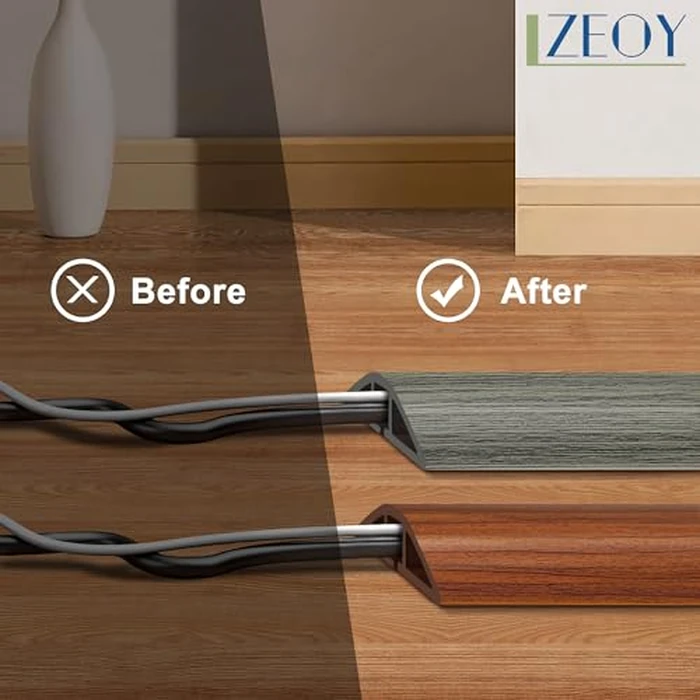 Floor Cord Cover 6FT, Soft PVC Cord Protector Floor, Wood Grey Wire Hider, Hide Extension Wire Covers for Cords, Organizer Wires Cable Cover, Cable Cavity: 0.47" (W) x 0.24" (H) by LZEOY - Image 4