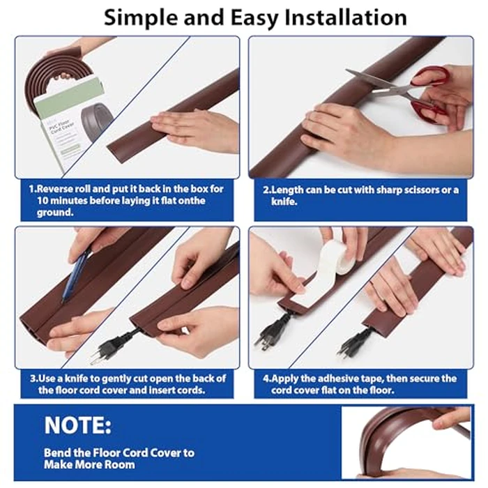 Floor Cord Cover 6FT, Soft PVC Cord Protector Floor, Wood Grey Wire Hider, Hide Extension Wire Covers for Cords, Organizer Wires Cable Cover, Cable Cavity: 0.47" (W) x 0.24" (H) by LZEOY - Image 6