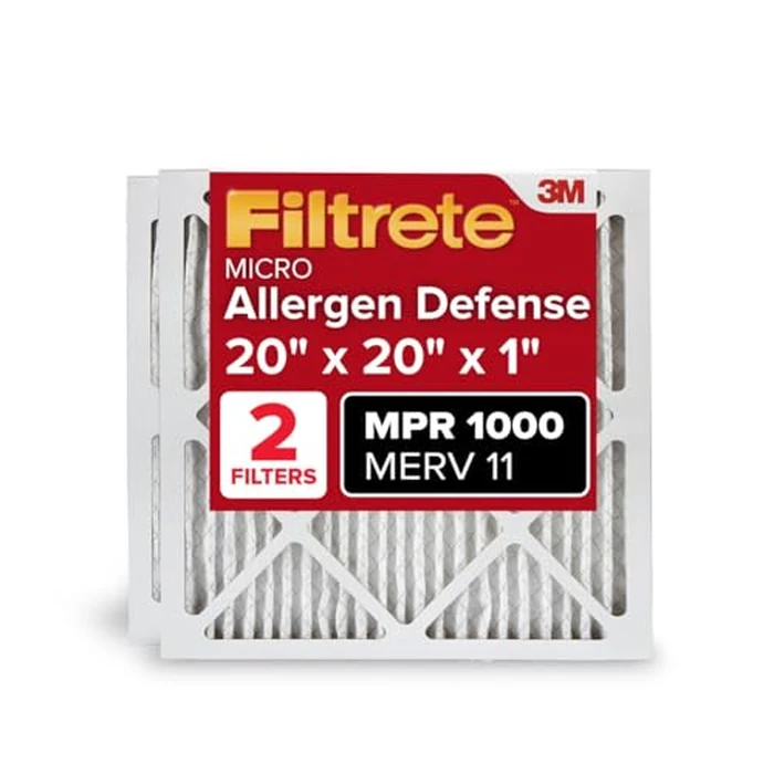 Filtrete 20x20x1 Air Filter MERV 11, MPR 1000 Micro Allergen Defense 2-Pack, AC Furnace HVAC Filters for Home, 3-Month Pleated Electrostatic (Actual Size 19.719 x 19.719 x 0.84 in) by Filtrete - Image 1