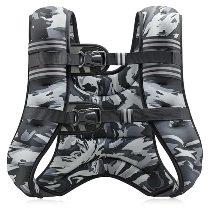 ZELUS Weighted Vest, 6lb/8lb/12lb/16lb/20lb/25lb/30lb Weight Vest for Men Women with Storage Pocket & Reflective Strips for Workout Strength Training Running Muscle Building, Gray Camo (20 lb) by ZELUS - Used - Very Good condition - US$56.40