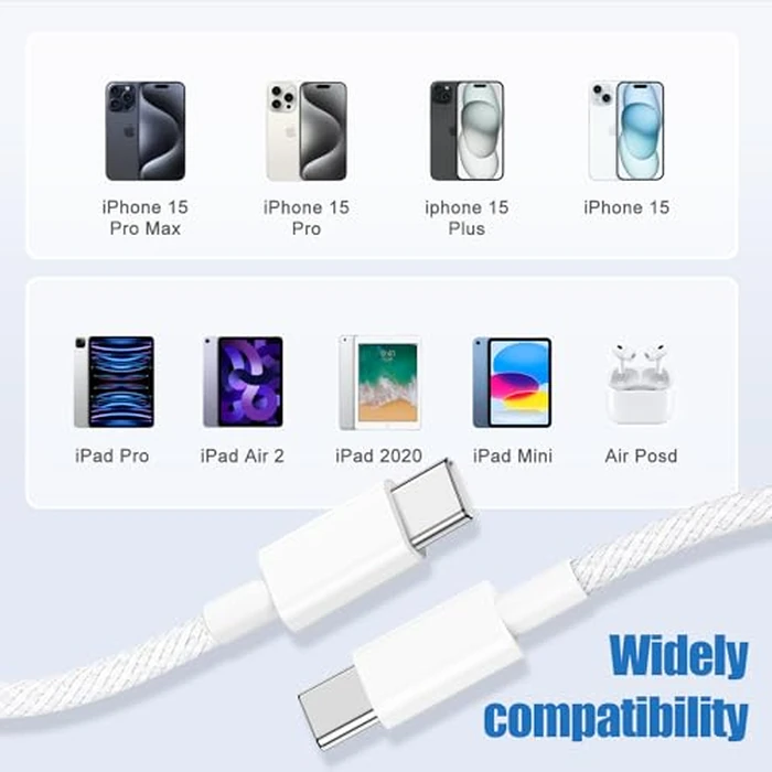 USB C to C Charging Cable 10ft, 60W Fast Type C to C Charger Cord Long for Apple iPhone 17 Pro Max/17 Air/16 Pro Max/15 Plus, MacBook Pro 2021/2020/2019,iPad 12.9/11 inch/Mini/Air 5/4,Samsung Galaxy by Qalirvis - Image 6