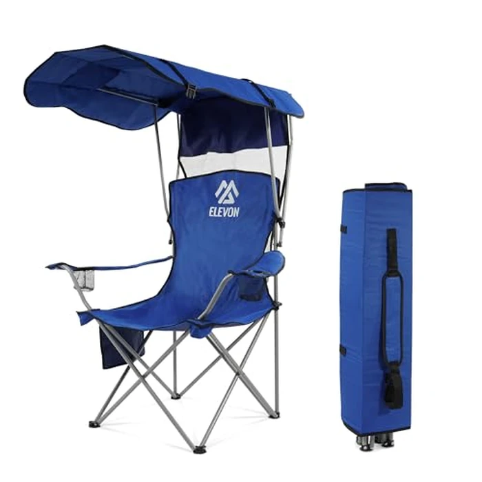 Elevon Camping Chair, Oversized Folding Chair with Canopy, Portable Outdoor Chair with Arms, Cup Holder and Carry Bag for Camping, Fishing, Beach, and Sports, Sky Blue by Elevon - Image 1