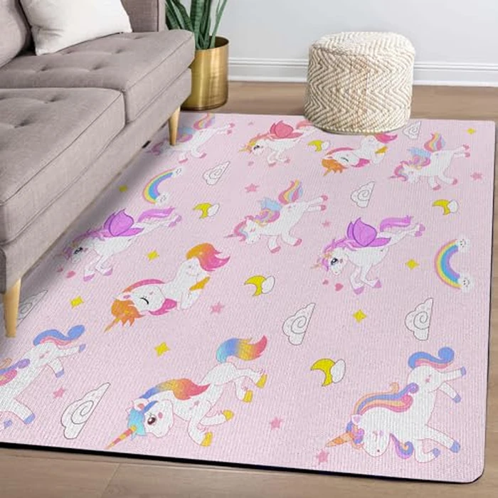 Colorful Cartoon Unicorn Area Rug for Kids Girls Room Bedroom, Soft Non Slip Machine Washable Cute Carpet Rugs Crawling Play Mat for Toddler Baby Girl's Living Room Playroom Kidroom, Pink 59"*39" by Textattr20 - Used - Like New condition - CA$25.26