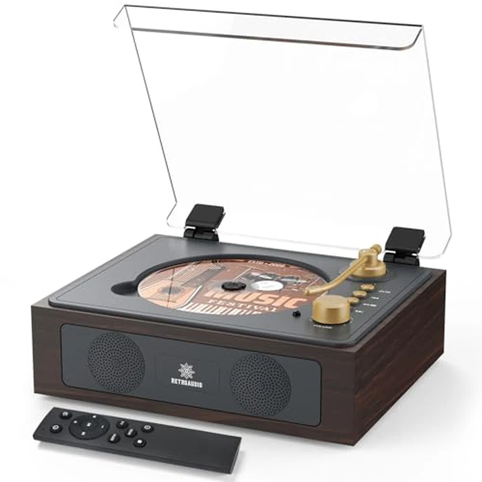 CD Player with Built-in Speakers Bluetooth Retro Portable CD Players for Home Music Player with Remote Control Headphone Jack Walnut Brown by RetroAudio - Used - Like New condition - US$34.18