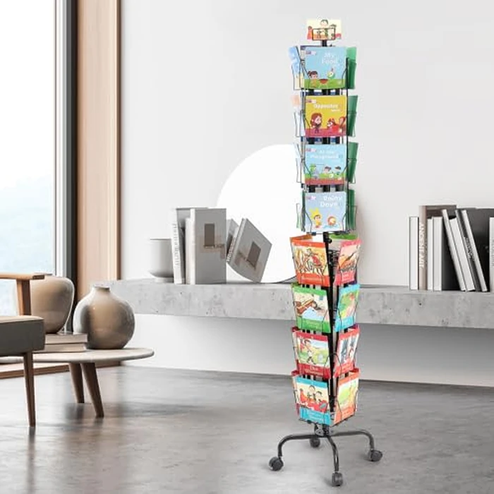 VEVOR Greeting Cards Display Rack, 32 Pockets Rotating Postcard Brochure Display Stand, 360 degrees Spinning Card Display Rack with Sign Holder & 4 Wheels (2 Lockable) for Exhibitions Office Trade Show by VEVOR - Image 8