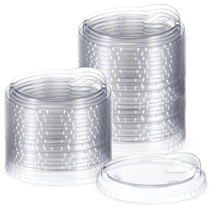 Acellegic 50 Pcs Clear Strawless Plastic Lids Fits for 12, 16, 20 and 24 oz Cups Disposable PET Sipper Cup Lids for Iced Coffee Milkshake Party Supplies (Transparent,90mm) by Acellegic - Used - Very Good condition - US$11.90
