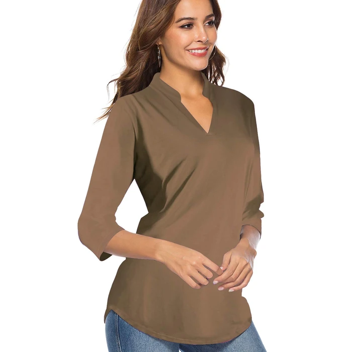 CEASIKERY Women's 3/4 Sleeve V Neck Casual Tunic Blouse Loose Shirt Top by CEASIKERY - Image 2