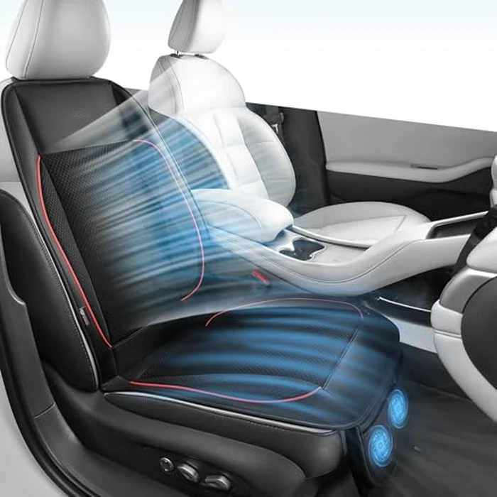 Coverado Cooling Car Seat Cushion, Universal Front Seat Cover 12V-24V Ventilated 3D Mesh Breathable Pad with 3 Speed Mode Dual Fan for Cars SUV Heatwave Driving Black&Red by Coverado - Used - Like New condition - US$66.49