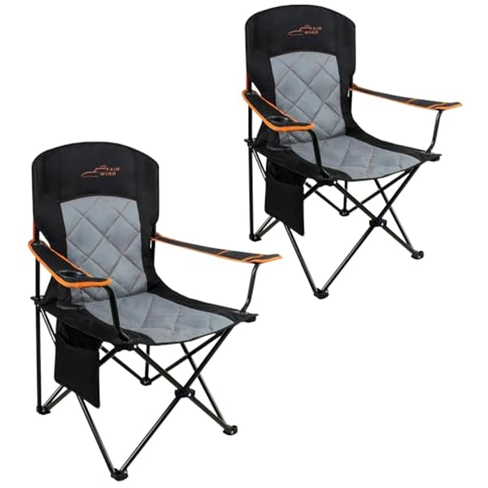 FAIR WIND 2 Pack Fully Padded Camping Chair 350LBS Capacity Heavy Duty Portable Chair with Cup Holder &Side Pocket Lawn Chair for Outside, Tailgating,Beach, Sports by FAIR WIND - Used - Very Good condition - US$67.99