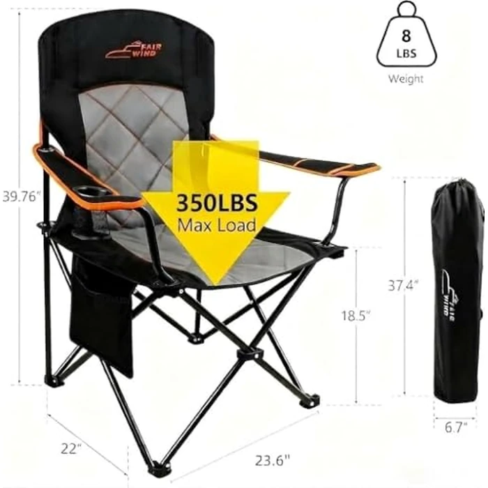 FAIR WIND 2 Pack Fully Padded Camping Chair 350LBS Capacity Heavy Duty Portable Chair with Cup Holder &Side Pocket Lawn Chair for Outside, Tailgating,Beach, Sports by FAIR WIND - Image 4
