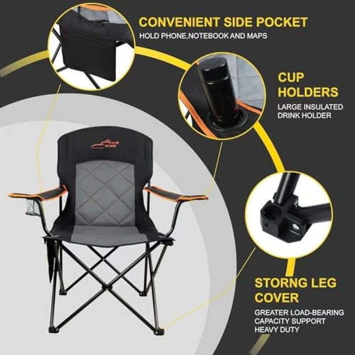 FAIR WIND 2 Pack Fully Padded Camping Chair 350LBS Capacity Heavy Duty Portable Chair with Cup Holder &Side Pocket Lawn Chair for Outside, Tailgating,Beach, Sports by FAIR WIND - Image 6