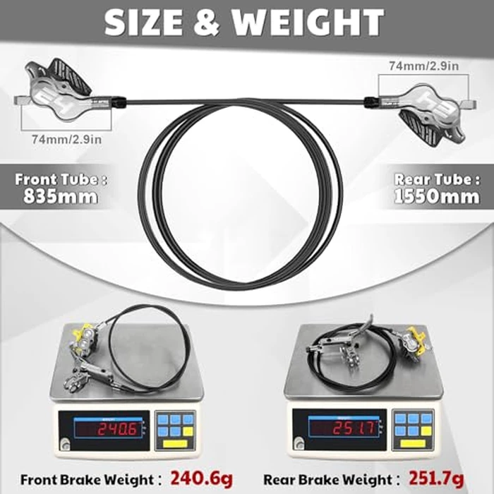 BUCKLOS IIIPRO E4 MTB 4 Pistons Mountain Bike Hydraulic Disc Brake Set Front 835mm and Rear 1550mm with Ceramic Brake Pad for Bicycle/E-Bike (Pre-Bled)... by BUCKLOS - Image 4