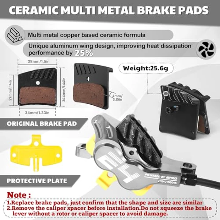 BUCKLOS IIIPRO E4 MTB 4 Pistons Mountain Bike Hydraulic Disc Brake Set Front 835mm and Rear 1550mm with Ceramic Brake Pad for Bicycle/E-Bike (Pre-Bled)... by BUCKLOS - Image 5