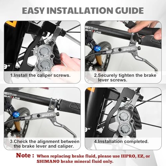 BUCKLOS IIIPRO E4 MTB 4 Pistons Mountain Bike Hydraulic Disc Brake Set Front 835mm and Rear 1550mm with Ceramic Brake Pad for Bicycle/E-Bike (Pre-Bled)... by BUCKLOS - Image 7