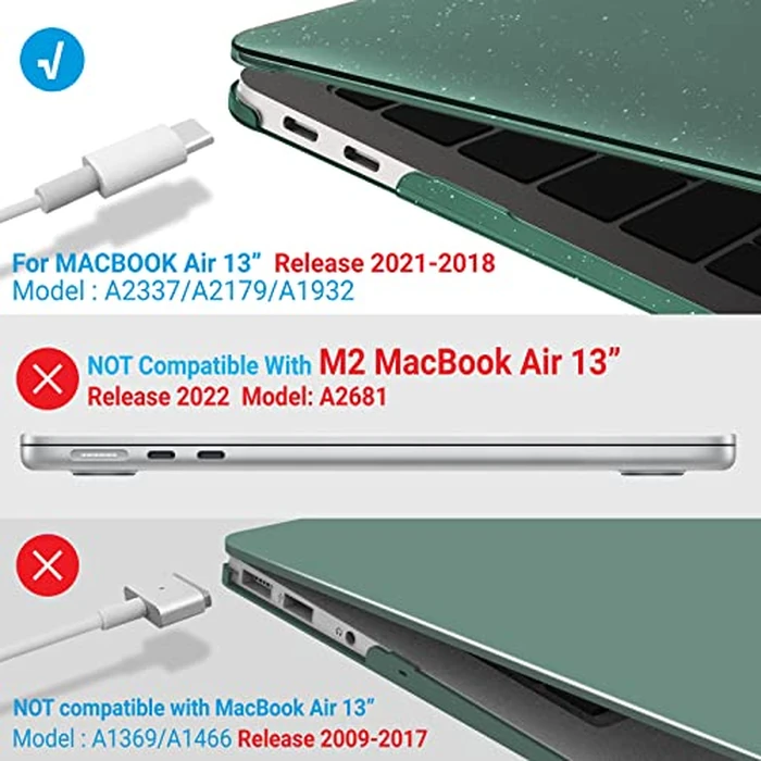 iBenzer Compatible with New MacBook Air 13 inch Case 2022 2021 2020 M1 A2337 A2179 A1932, Plastic Hard Shell Case with Keyboard Cover for Mac Air with Touch ID,Star Green, CA-AT13-S-MTGN+1 by IBENZER - Image 4