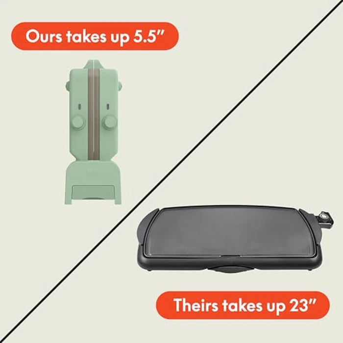 Bella 10"x 20" Ceramic Fold-n-Store Dual Temp Griddle, Fits-anywhere(TM) Kitchenware, EverGood Ceramic Nonstick Coating, 2 Temperature Zones up to 400 degreesF, Dishwasher Safe Drip Tray, 1500 Watt, Seaglass by BELLA - Image 4