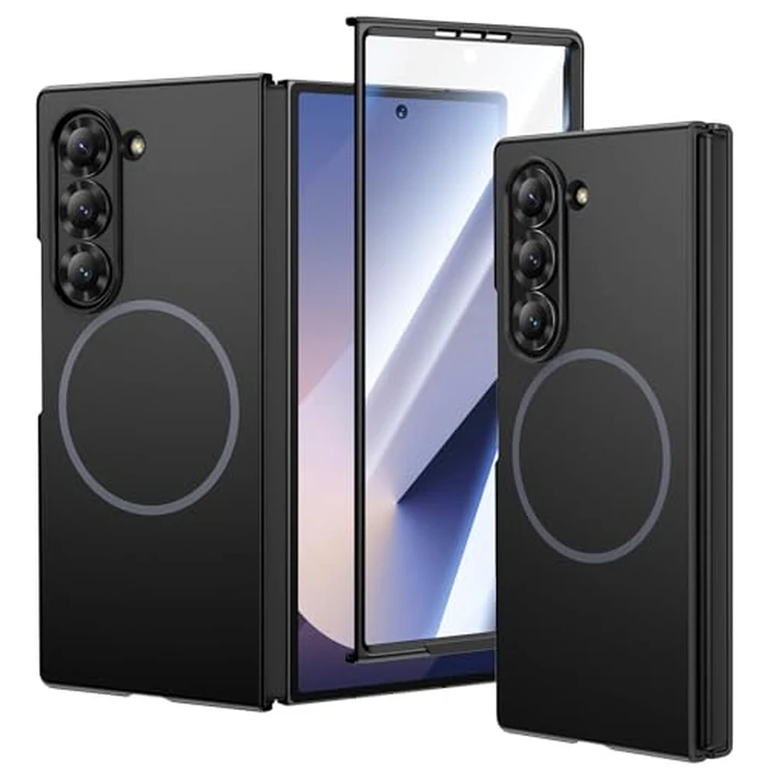 VEGO for Galaxy Z Fold 6 Case, for Samsung Z Fold 6 Case with Front Tempered Glass Screen Protector, Compatible with MagSafe, Support Wireless Charging Slim Magnetic Protective Thin Cover - Black by VEGO - Image 1