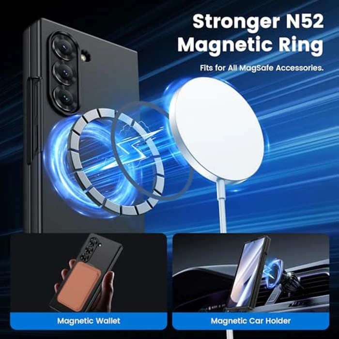 VEGO for Galaxy Z Fold 6 Case, for Samsung Z Fold 6 Case with Front Tempered Glass Screen Protector, Compatible with MagSafe, Support Wireless Charging Slim Magnetic Protective Thin Cover - Black by VEGO - Image 3