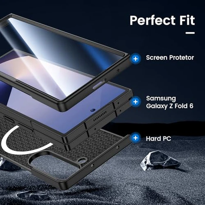 VEGO for Galaxy Z Fold 6 Case, for Samsung Z Fold 6 Case with Front Tempered Glass Screen Protector, Compatible with MagSafe, Support Wireless Charging Slim Magnetic Protective Thin Cover - Black by VEGO - Image 6