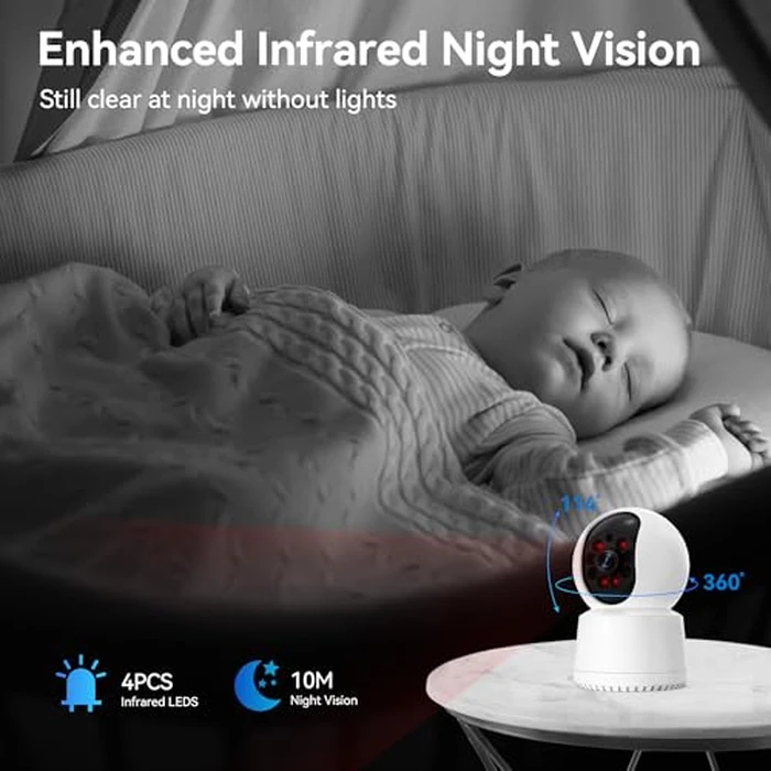 Indoor Security Camera 1080P Wi-Fi, Home Security Camera 360 degreesPan-Tilt Motion Detection, Surveillance Interieur for Baby, Clear Night Vision, 2-Way Audio, TF Card & Cloud Storage by BUGANI - Image 5
