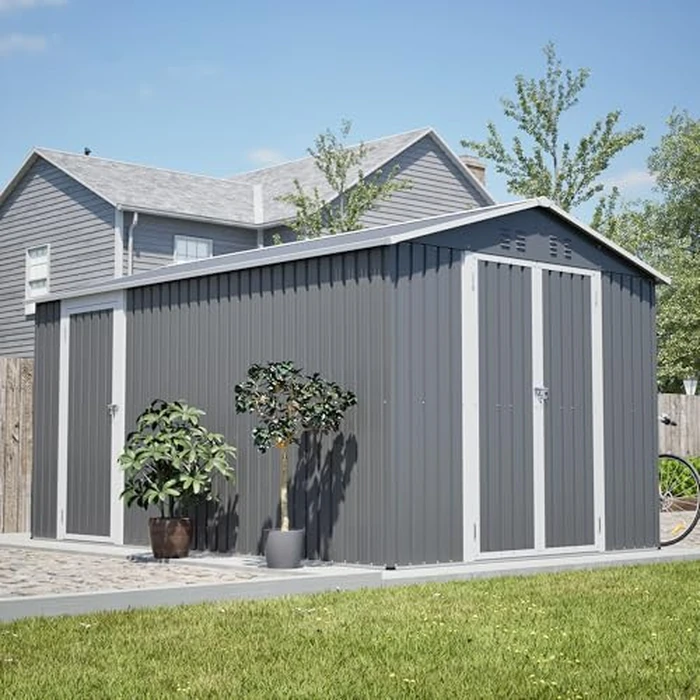 YOPTO 8x12 FT Metal Outdoor Storage Shed,Garden Shed W/ 2 Reversible Lockable Doors & Updated Frame Structure,Outdoor Backyard Tool House W/ 4 Air Vents & Sloped Roof,for Patio,Lawn,Grey by YOPTO - Image 4