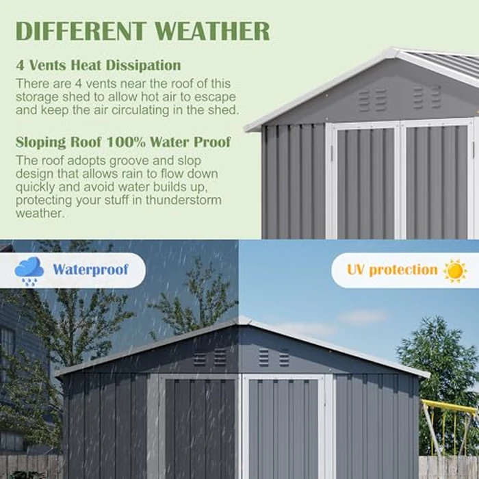 YOPTO 8x12 FT Metal Outdoor Storage Shed,Garden Shed W/ 2 Reversible Lockable Doors & Updated Frame Structure,Outdoor Backyard Tool House W/ 4 Air Vents & Sloped Roof,for Patio,Lawn,Grey by YOPTO - Image 9