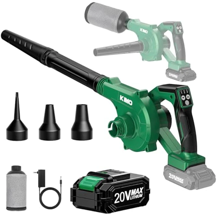 K I M O. Cordless Leaf Blower and Vacuum Combo 4 In 1, 3 Nozzles for Inflation and Deflation, 190MPH/260CFM, Smart Panel with 3 Modes, 20" Extended Tube, 2000mAh Battery Cordless Blowers for Lawn Care by K I M O. - Used - Acceptable condition