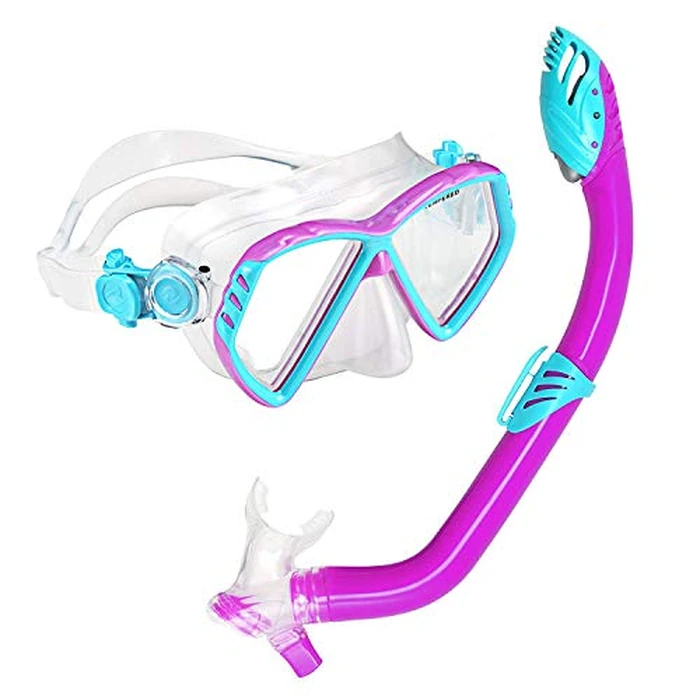 U.S. Divers Junior Regal Kids Swimming Mask and Dry Top Snorkel Youth Combo Set, Fun Purple,Pink by U.S. Divers - Image 1
