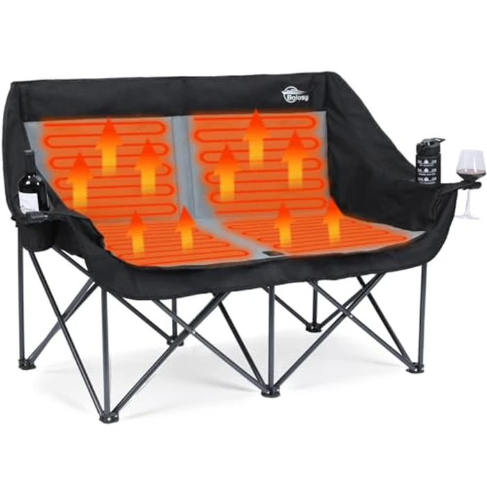 Bolosy Heated Double Camping Chair Heated Camping Chair 4 Heating Zones Heated Chair Outdoor Sport Heated Folding Chair for Adults (Battery Not Included) by Bolosy - Image 1