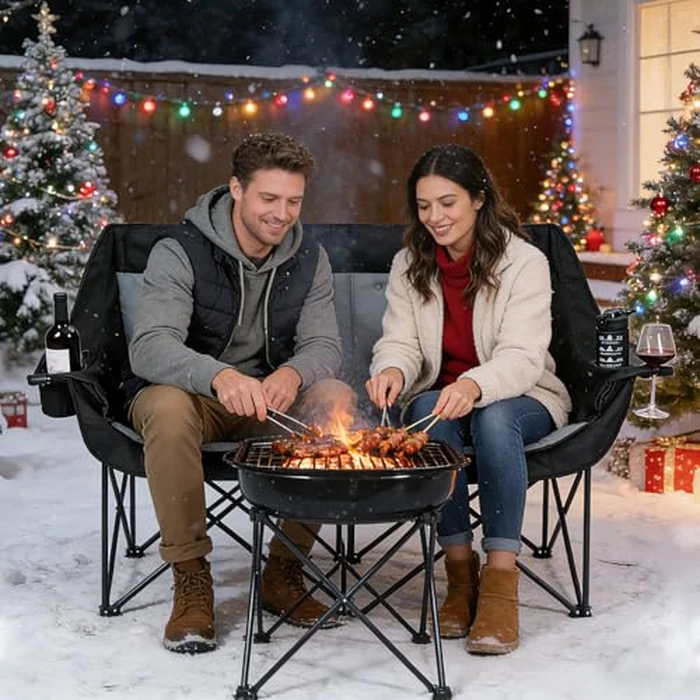 Bolosy Heated Double Camping Chair Heated Camping Chair 4 Heating Zones Heated Chair Outdoor Sport Heated Folding Chair for Adults (Battery Not Included) by Bolosy - Image 2