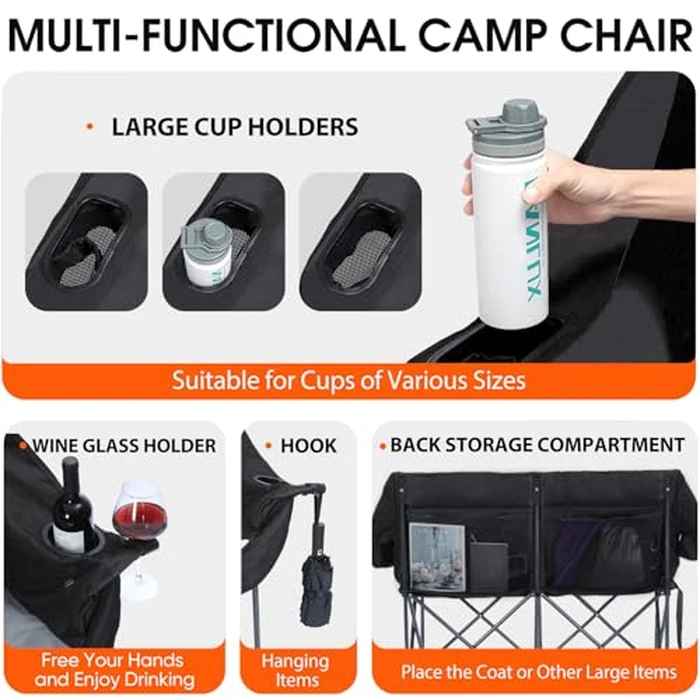 Bolosy Heated Double Camping Chair Heated Camping Chair 4 Heating Zones Heated Chair Outdoor Sport Heated Folding Chair for Adults (Battery Not Included) by Bolosy - Image 7