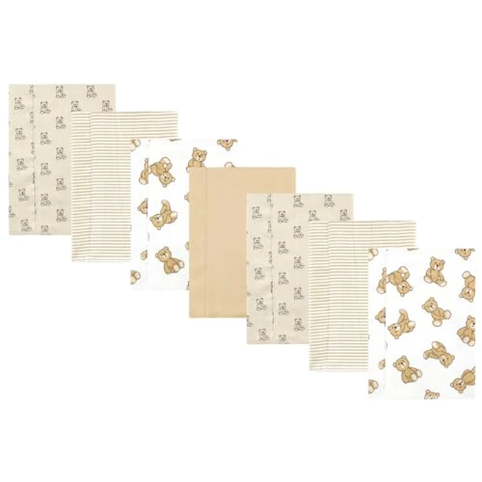 Hudson Baby Unisex Baby Cotton Flannel Burp Cloths, Teddy Bears 7 Pack, One Size by Hudson Baby - Image 1