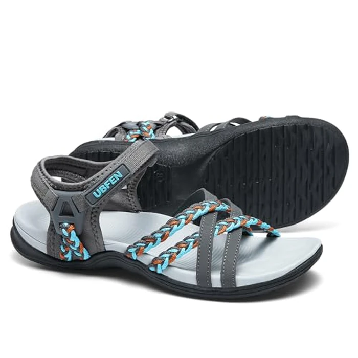 UBFEN Womens Hiking Sandal Sport Sandal Straps with Adjustable Hooks Arch Support Vacation Casual Comfortable Outdoor Adventure Camping Size 11 Gray White by UBFEN - Used - Very Good condition - US$46.31
