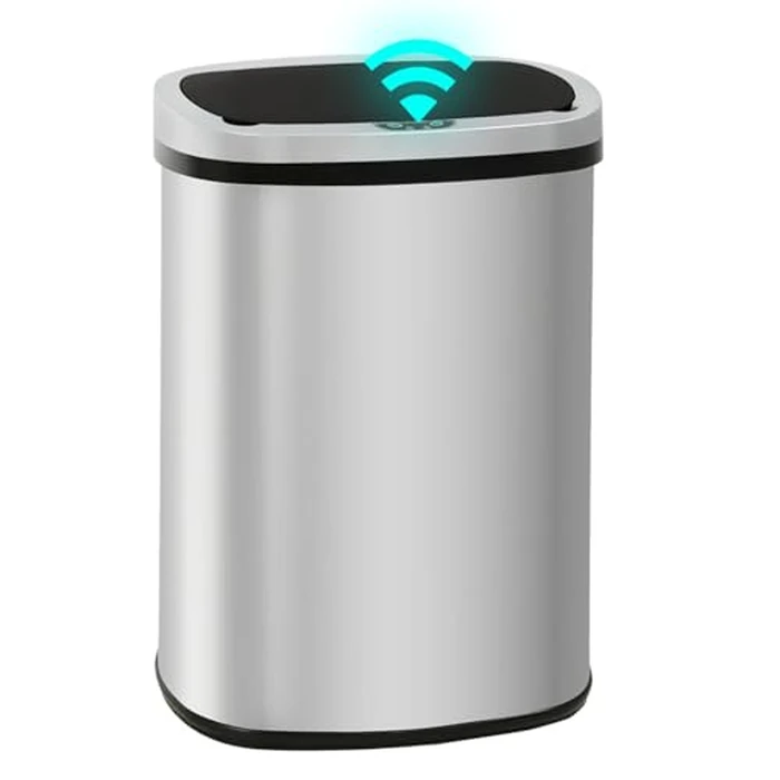 PayLessHere | 13 Gallon Stainless Steel Trash Can | Steel | Automatic Touchless Lid with Motion Sensor | Kitchen Garbage Can with Waterproof Design | for Home, Office, Bathroom | Pack of 1 by PayLessHere - Used - Like New condition - US$40.84