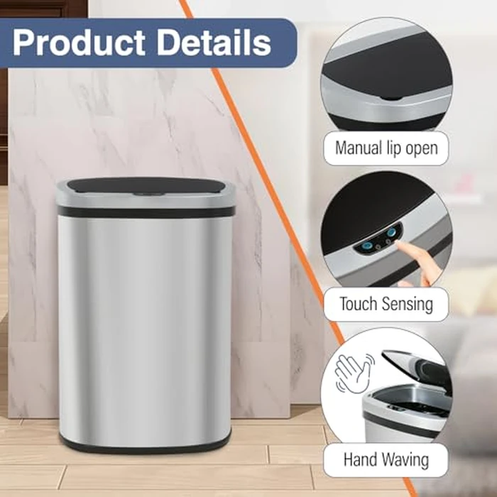 PayLessHere | 13 Gallon Stainless Steel Trash Can | Steel | Automatic Touchless Lid with Motion Sensor | Kitchen Garbage Can with Waterproof Design | for Home, Office, Bathroom | Pack of 1 by PayLessHere - Image 3