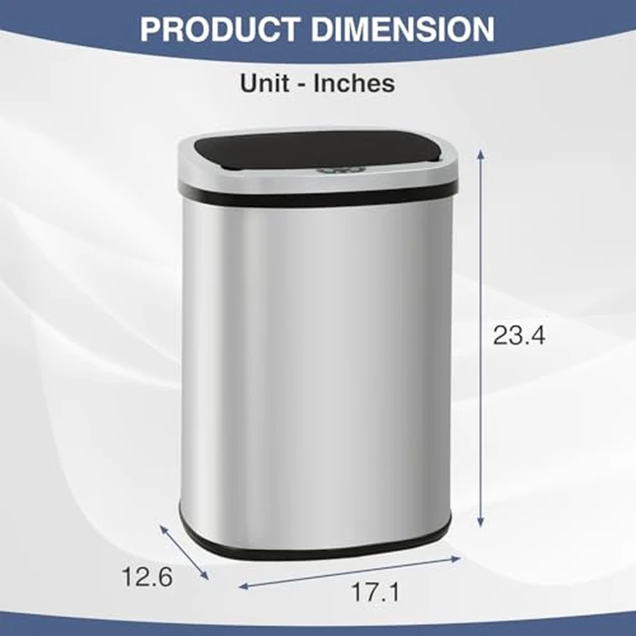 PayLessHere | 13 Gallon Stainless Steel Trash Can | Steel | Automatic Touchless Lid with Motion Sensor | Kitchen Garbage Can with Waterproof Design | for Home, Office, Bathroom | Pack of 1 by PayLessHere - Image 7