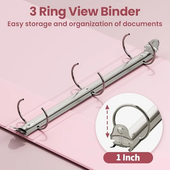 SUNEE 1 Inch Binders 3 Ring 6 Pack, Clear View Three Ring Binders PVC-Free (Fit 8.5x11 Inches) for School or Office Supplies, Pastel Binder by SUNEE - Image 3