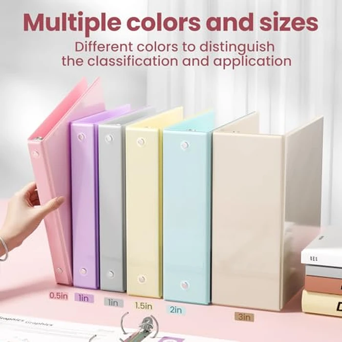 SUNEE 1 Inch Binders 3 Ring 6 Pack, Clear View Three Ring Binders PVC-Free (Fit 8.5x11 Inches) for School or Office Supplies, Pastel Binder by SUNEE - Image 5