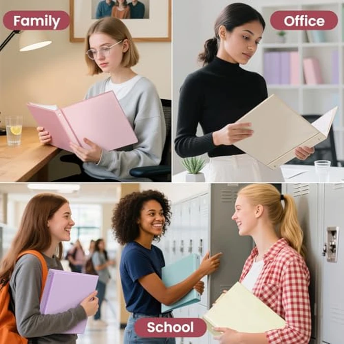 SUNEE 1 Inch Binders 3 Ring 6 Pack, Clear View Three Ring Binders PVC-Free (Fit 8.5x11 Inches) for School or Office Supplies, Pastel Binder by SUNEE - Image 6