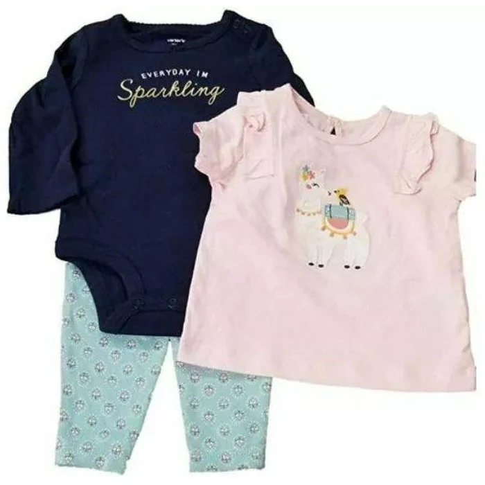 Carter's 3 Piece Playwear Set Pink Llama 9m - Pink Llama by Carter's - Refurbished - Brand New condition