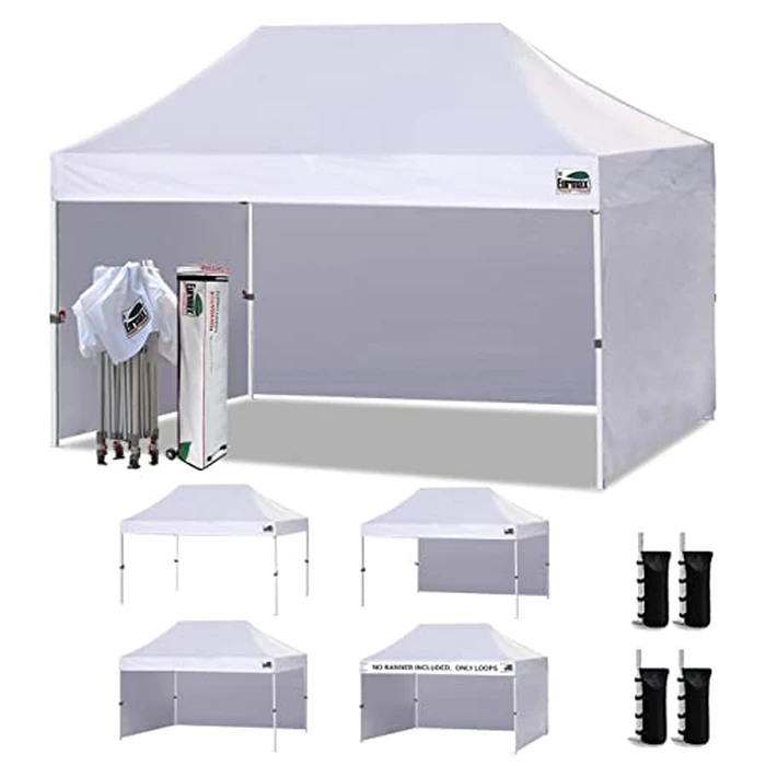 Eurmax USA 10x15 Pop Up Canopy Tent,Commercial Tent with Patented No-Tip Rolling Bag,4 Zippered Removable Walls,UV & Water Resistant Canopy Top,Heavy Duty Outdoor Gazebo,Instant Shelter(White) by Eurmax - Image 1
