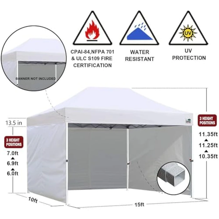 Eurmax USA 10x15 Pop Up Canopy Tent,Commercial Tent with Patented No-Tip Rolling Bag,4 Zippered Removable Walls,UV & Water Resistant Canopy Top,Heavy Duty Outdoor Gazebo,Instant Shelter(White) by Eurmax - Image 3