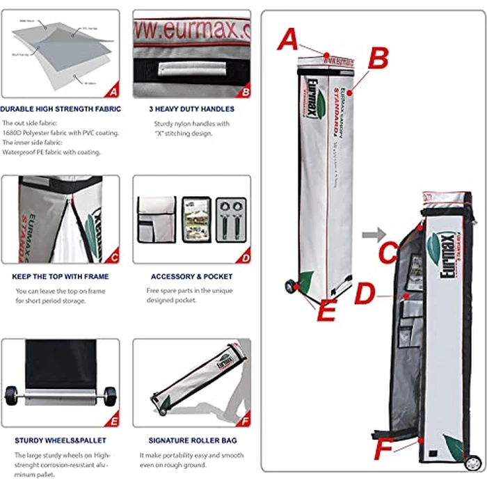 Eurmax USA 10x15 Pop Up Canopy Tent,Commercial Tent with Patented No-Tip Rolling Bag,4 Zippered Removable Walls,UV & Water Resistant Canopy Top,Heavy Duty Outdoor Gazebo,Instant Shelter(White) by Eurmax - Image 5